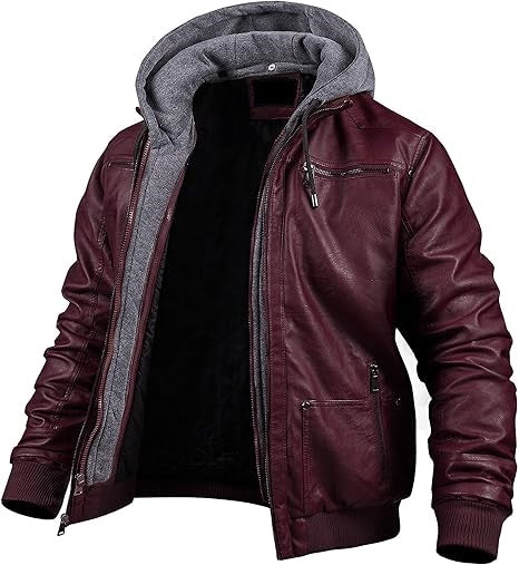 Men's Luxury Leather Jacket with Removable Hood - 100% Genuine Leather, Perfect for Riding and Everyday Wear