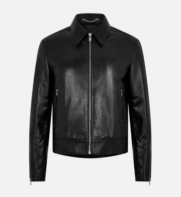 Women’s Sheepskin Leather Jacket – Black with Shirt-Style Collar