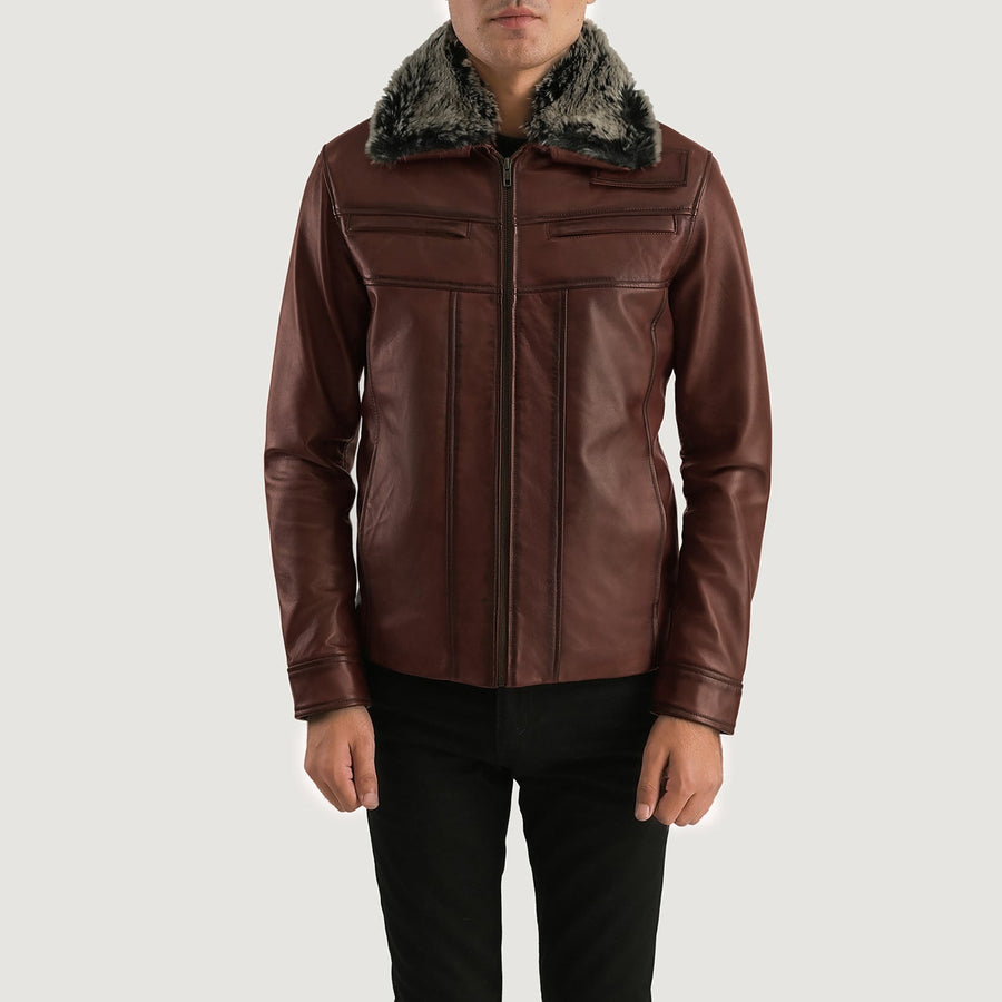 Iconic Distressed Brown Sheepskin Leather Jacket with Detachable Faux Fur Collar