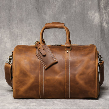 Genuine Crazy Horse Leather Duffle Bag | Vintage Weekender Travel Bag for Men & Women