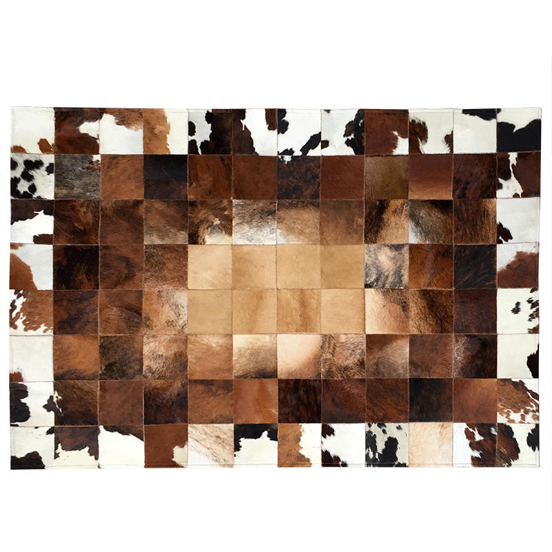 Handcrafted Hair-On Cowhide Leather Patchwork Rectangle Rug