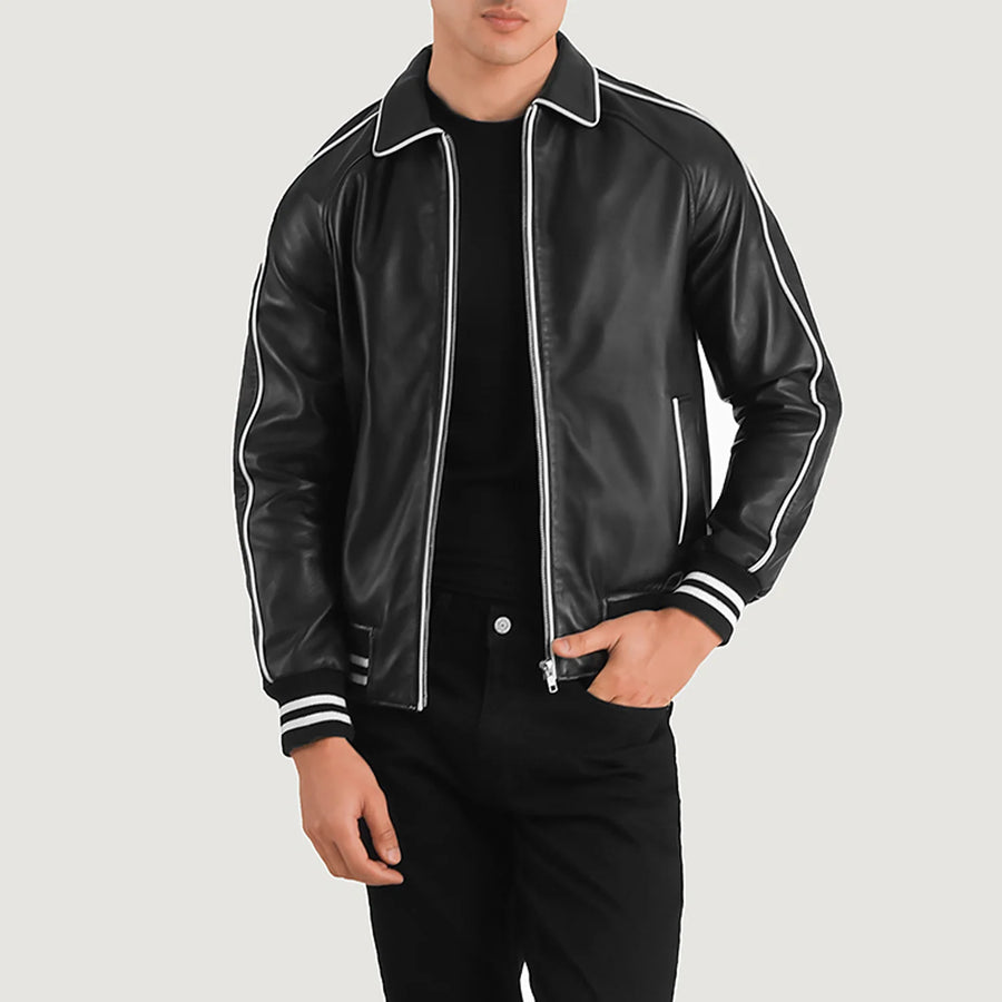 Men’s Semi-Aniline Sheepskin Leather Jacket with Raglan Sleeves