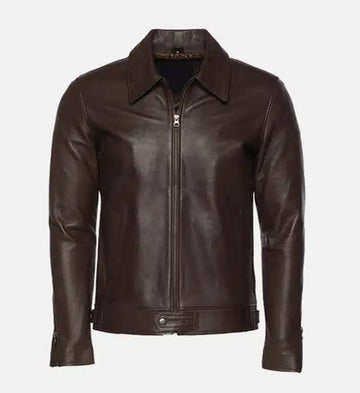 Genuine Sheepskin Leather Biker Jacket – English Brown with Shirt-Style Collar