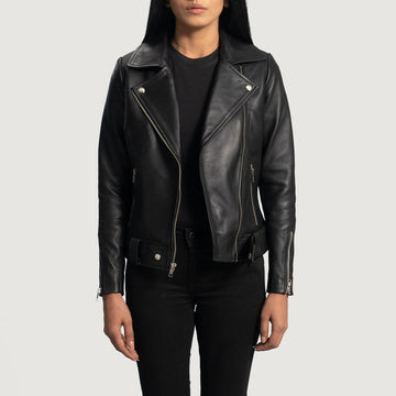 Women's Sheepskin Black Leather Biker Jacket