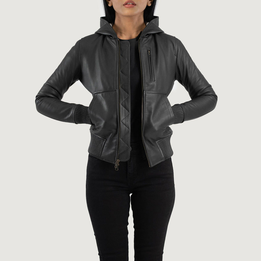 Women’s Hooded Sheepskin Leather Jacket with Fleece Lining