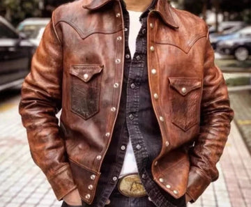 Men's Cafe Racer Brown Leather Jacket - Retro Style Distressed Brown Leather Jacket - Vintage Inspired Motorcycle Jacket