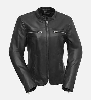 Women’s Black Sheepskin Leather Biker Jacket – Sleek Streamlined Design