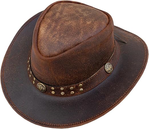 100% Real Leather Cowboy Hat | Handmade Western Style Unisex Leather Hat - Felt Studded Steampunk Hat