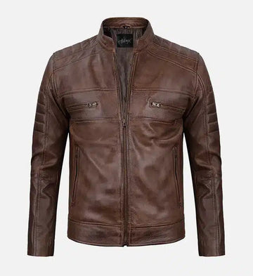 Men’s Sheepskin Distressed Coffee Brown Café Racer Leather Jacket