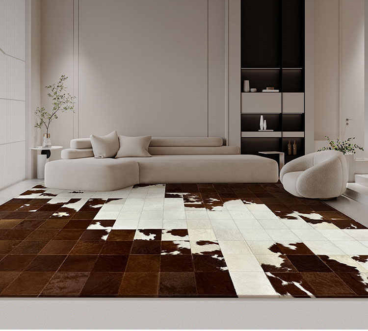 Authentic Hair-On Cowhide Leather Patchwork Rectangle Rug – Handcrafted Luxury