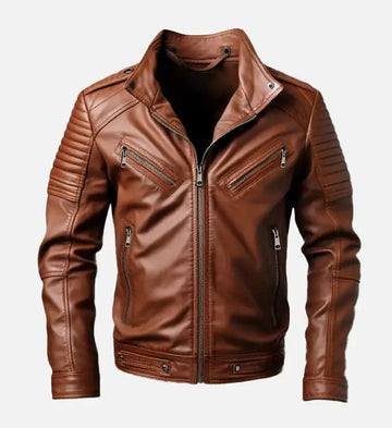 Men’s Brown Quilted Sheepskin Bomber Leather Jacket