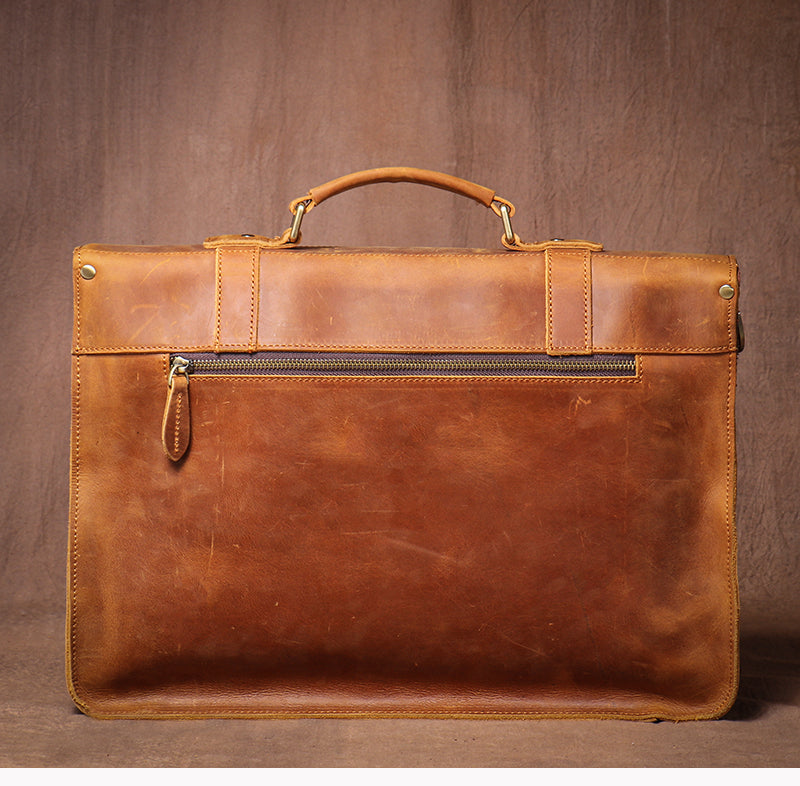 Crazy Horse Leather Laptop Messenger Bag – Vintage Business Briefcase with Shoulder Strap