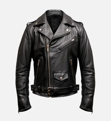 Men’s Sheepskin Leather Biker Jacket with Asymmetrical Zipper
