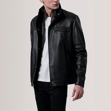Iconic Sheepskin Leather Jacket with Suede-Lined Shirt Collar