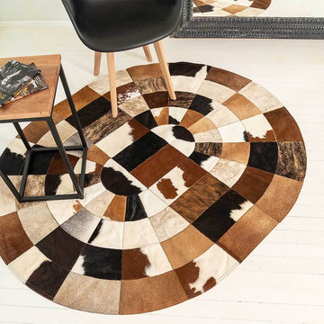 Artisan Hair-On Cowhide Patchwork Leather Rug – Oval Shape Carpet Style