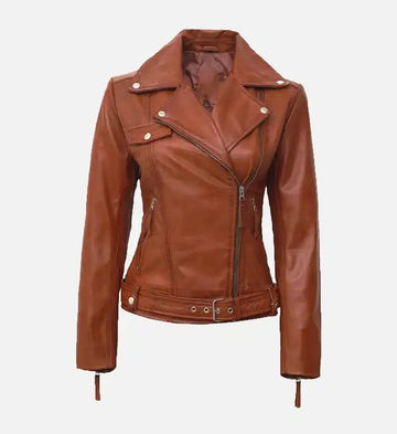 Women’s Sheepskin Tan Brown Leather Café Racer Jacket