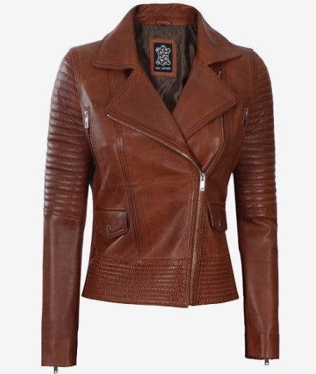 Women's Luxury Lambskin Leather Jacket - Classic Biker Style, Asymmetrical Zip Closure - Tailored Fit, Soft and Supple Genuine Leather