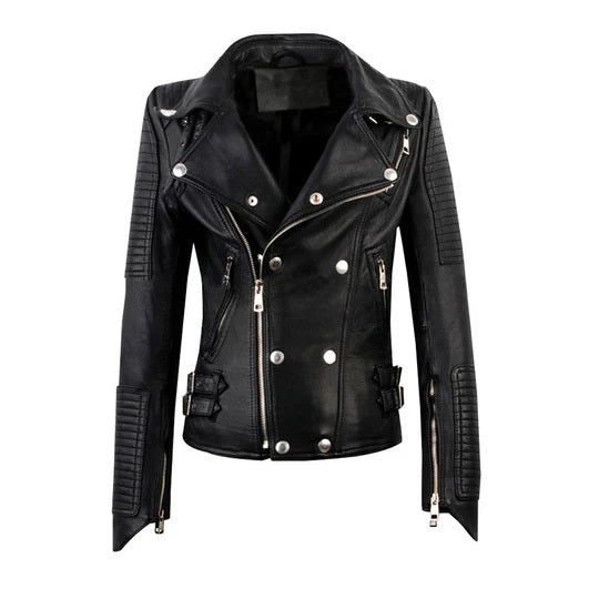 Women's Luxury Lambskin Leather Jacket - Meredith's Biker style jacket, Girls Slim Fit Cafe Racer Jacket