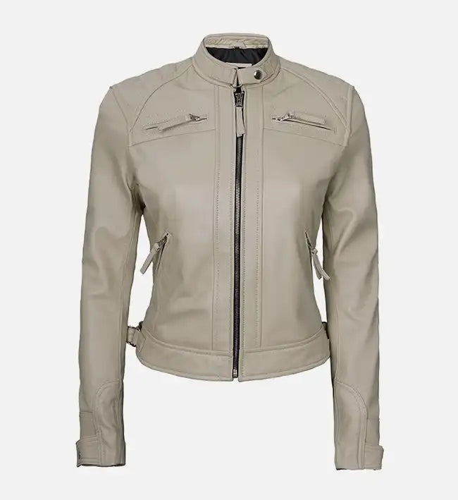 Women’s Signature Sheepskin Diamond Café Racer Leather Jacket