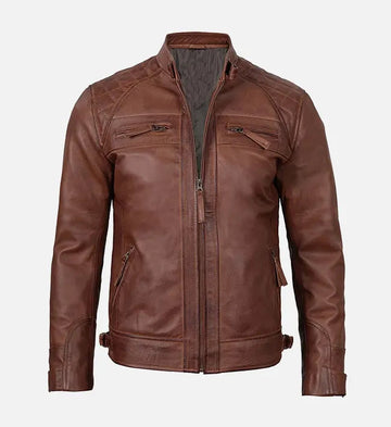 Genuine Sheepskin Brown Leather Slim Fit Jacket For Men