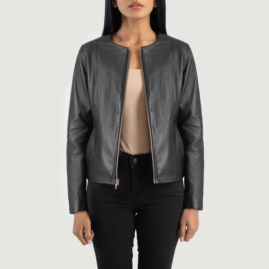 Luxury Sheepskin Collarless Leather Jacket For Women