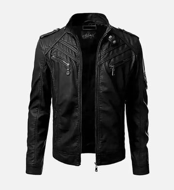 Men’s Sheepskin Slim Fit Black Biker Leather Jacket