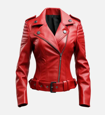 Women’s Sheepskin Slim fit Red Biker Leather Jacket