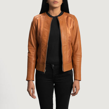 Women’s Tan Brown Sheepskin Leather Biker Jacket