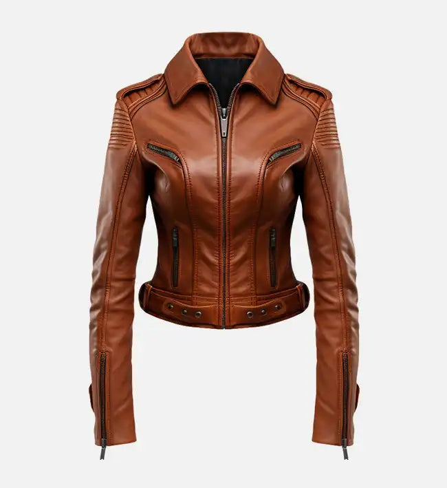 Women’s Sheepskin Stylish Brown Leather Jacket