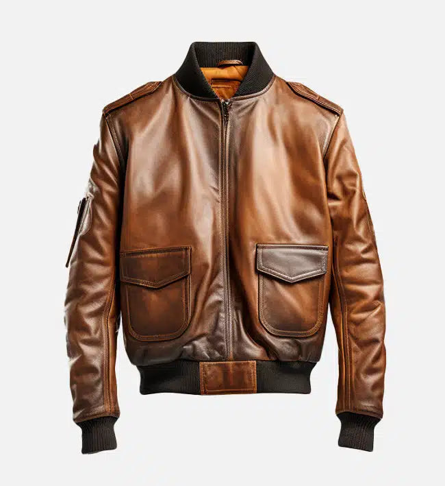 Men’s Sheepskin Distressed Brown Bomber Vintage Leather Jacket