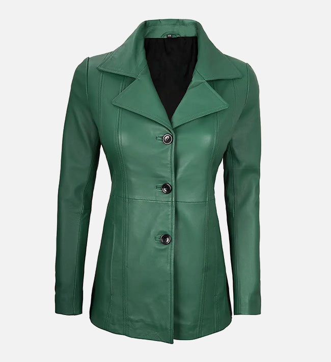 Women’s Sheepskin Three Button Real Leather Blazer – Classic Fitted Style