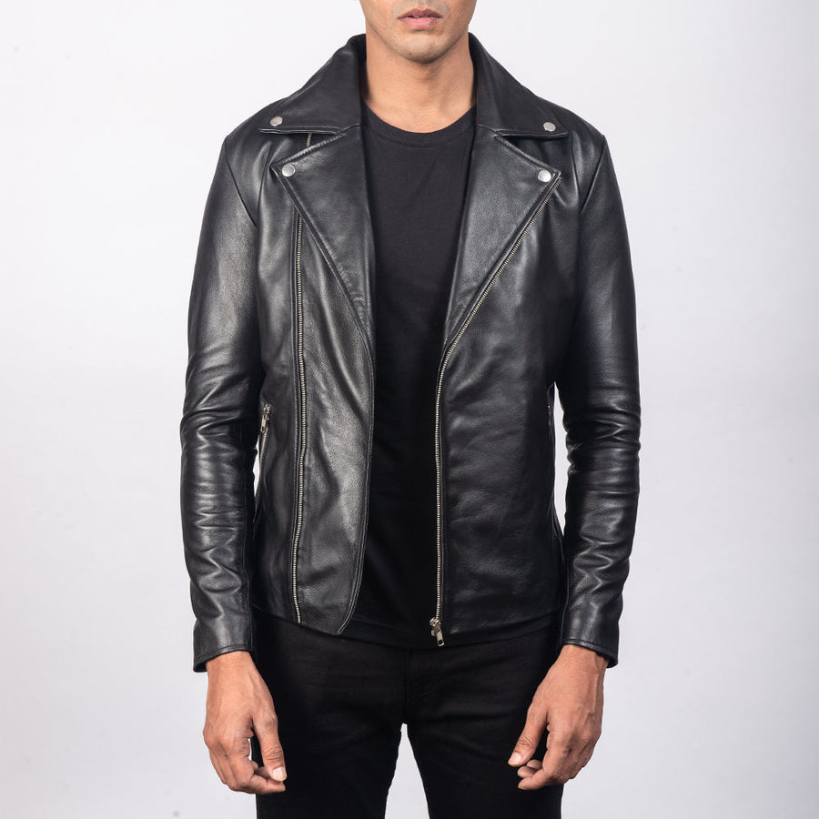 Men’s Sheepskin Leather Biker Jacket with Notch Collar