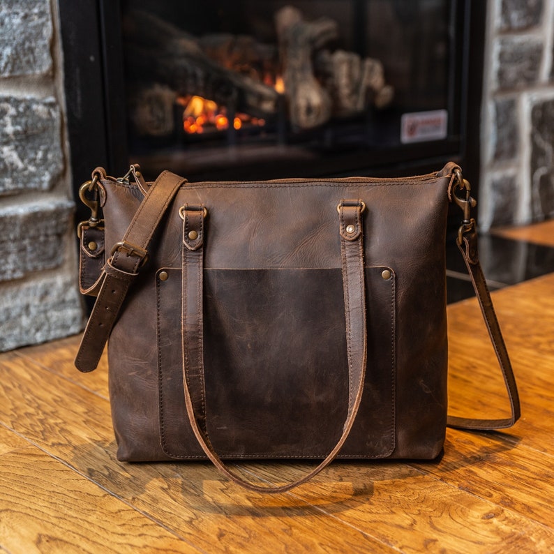 Durable Handmade Leather Tote Bag with Adjustable Shoulder Strap