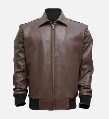 Men’s Sheepskin Iconic Leather Bomber Jacket – Brown with Minimalist Design