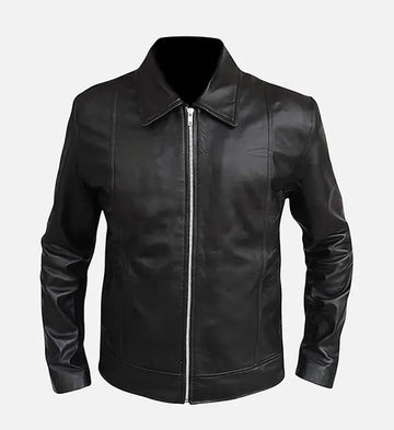 Men’s Sheepskin Leather Biker Jacket – Black with Streamlined Stitching