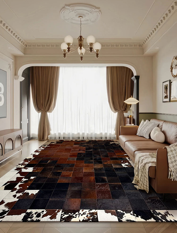 Luxurious Handmade Cowhide Leather Patchwork Rectangle Rug/Carpet