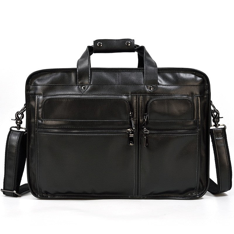 Crazy Horse Leather Laptop Briefcase – 3 Compartment Business Messenger Bag for Men & Women