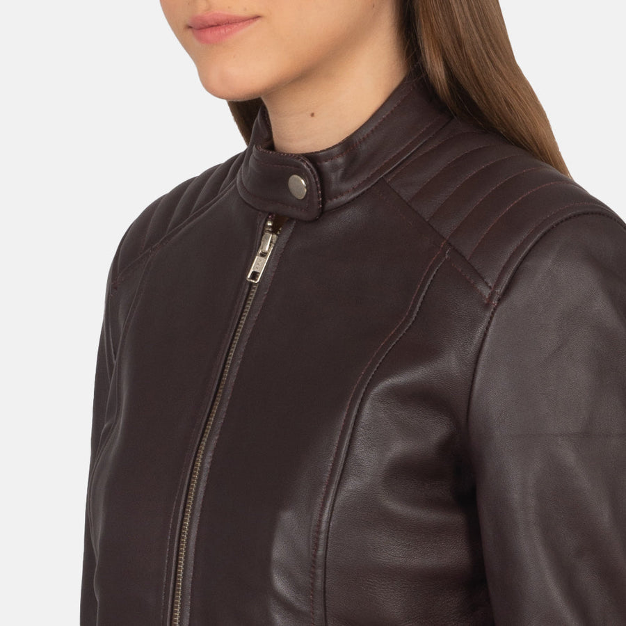 Women’s Sheepskin Genuine Leather Biker Jacket with Quilted Shoulders