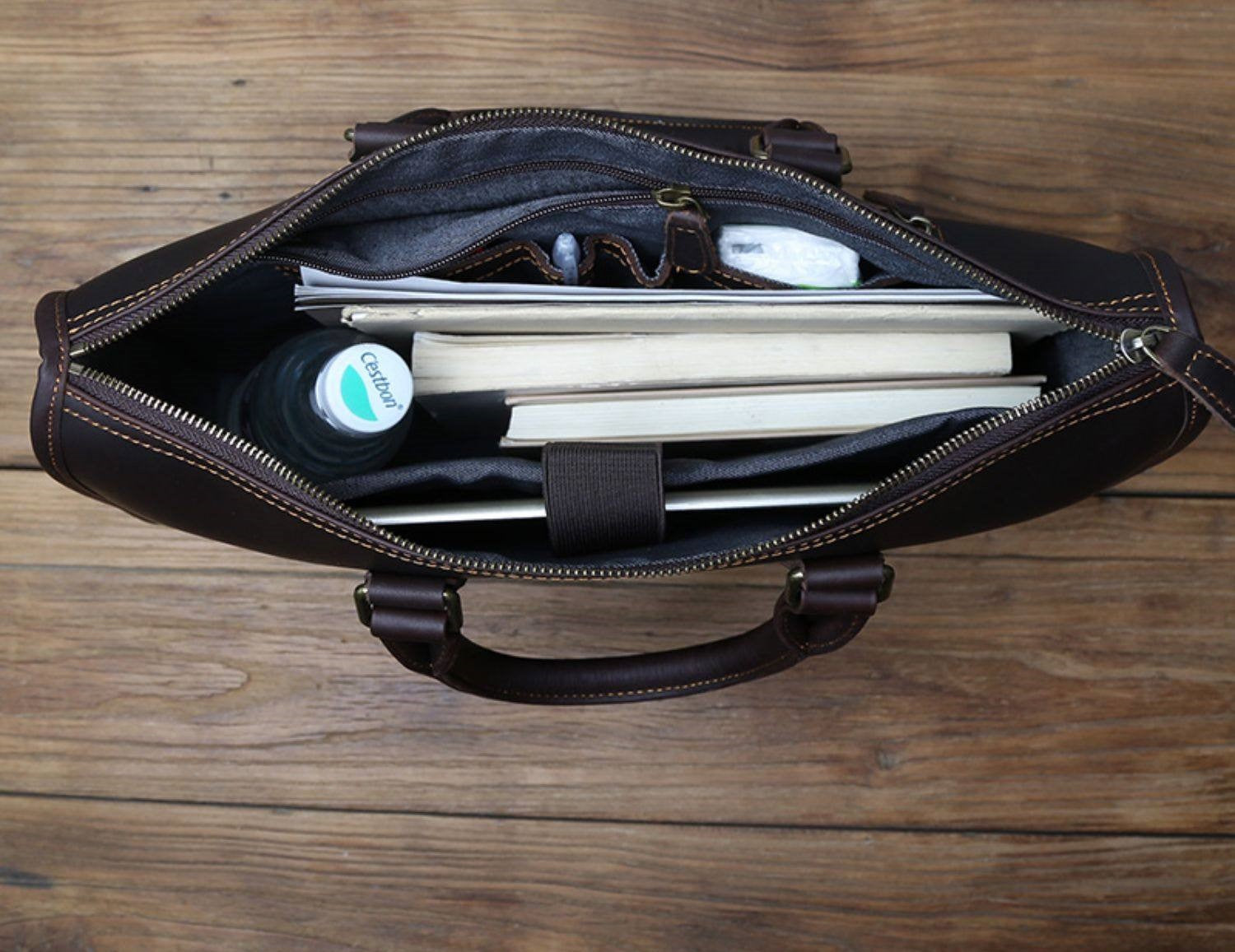 Crazy Horse Leather Laptop Briefcase – Vintage Business Office Messenger Bag