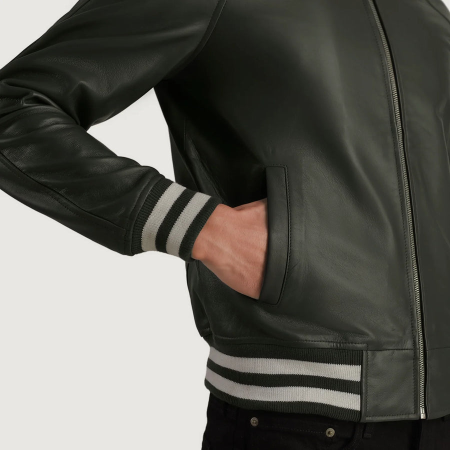 Men’s Semi-Aniline Sheepskin Leather Jacket with Rib Knit Cuffs & Hem