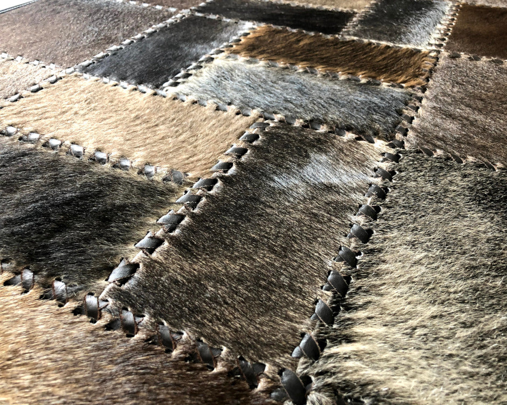 Smoke Grey Cowhide Runner – Hand-Laced Mosaic Patchwork Hallway Rug