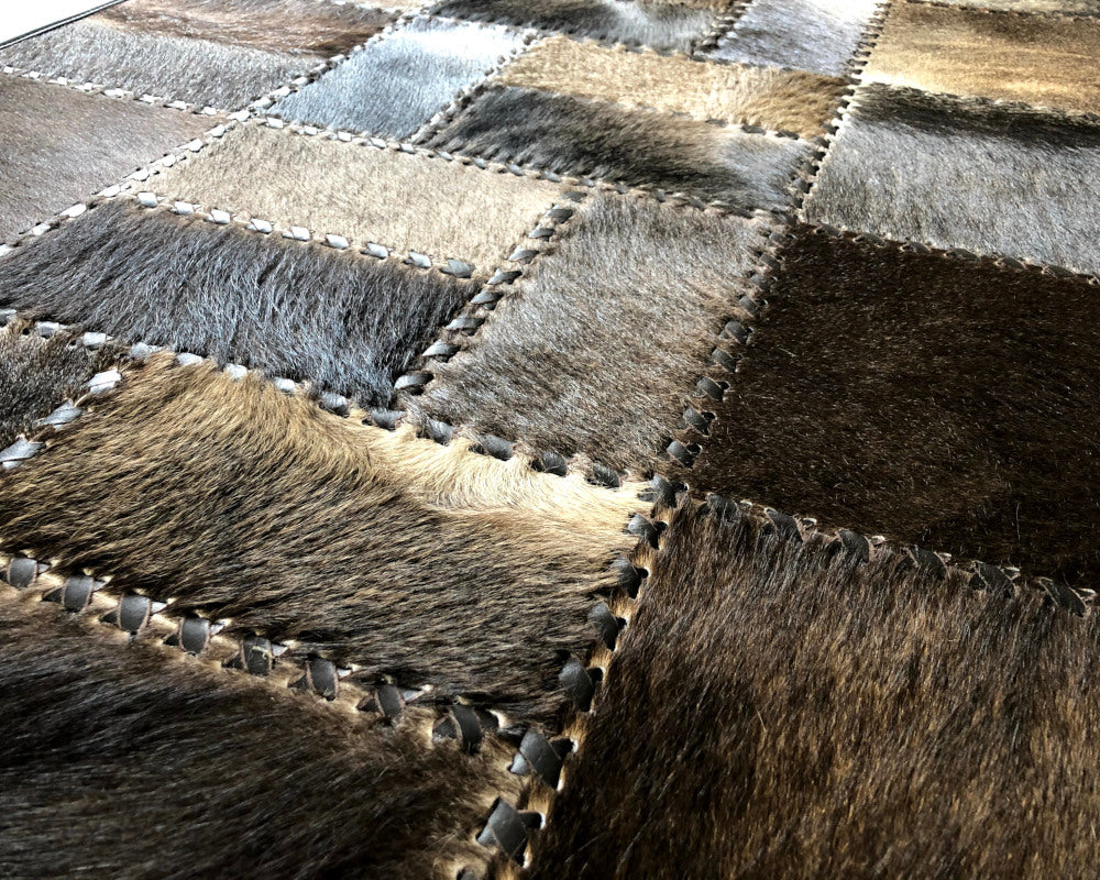 Smoke Grey Cowhide Runner – Hand-Laced Mosaic Patchwork Hallway Rug