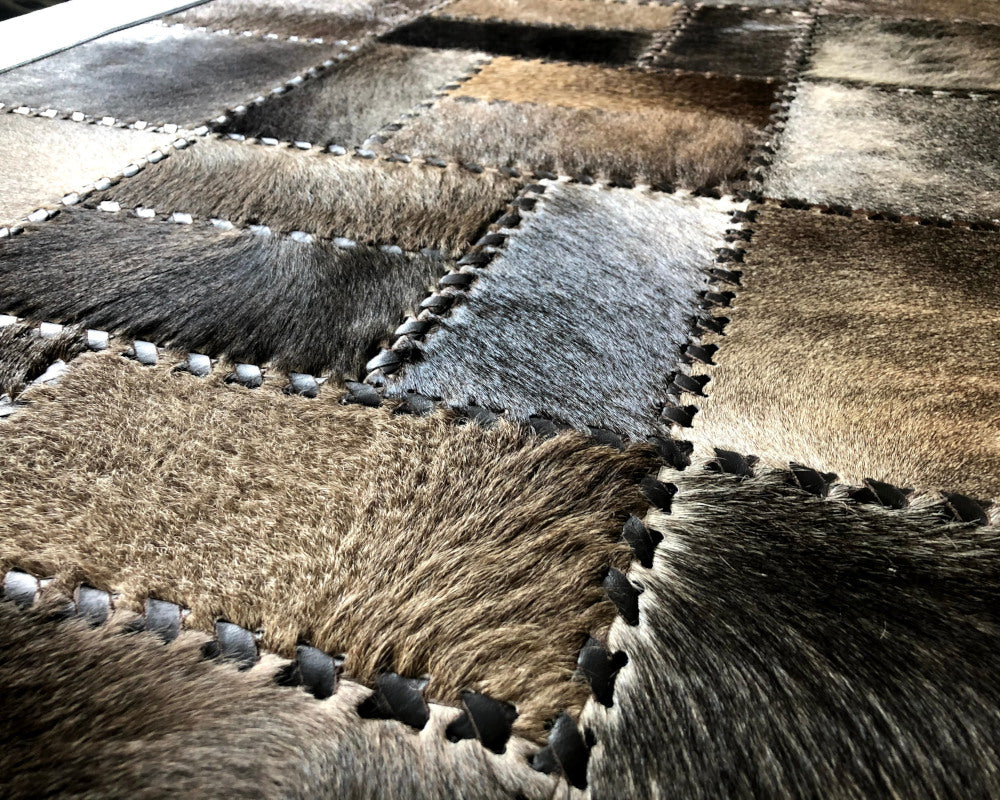 Smoke Grey Cowhide Runner – Hand-Laced Mosaic Patchwork Hallway Rug