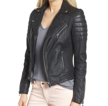 Classic Black Women's Leather Biker Jacket - Versatile & Stylish – Genuine Lambskin Leather Jacket