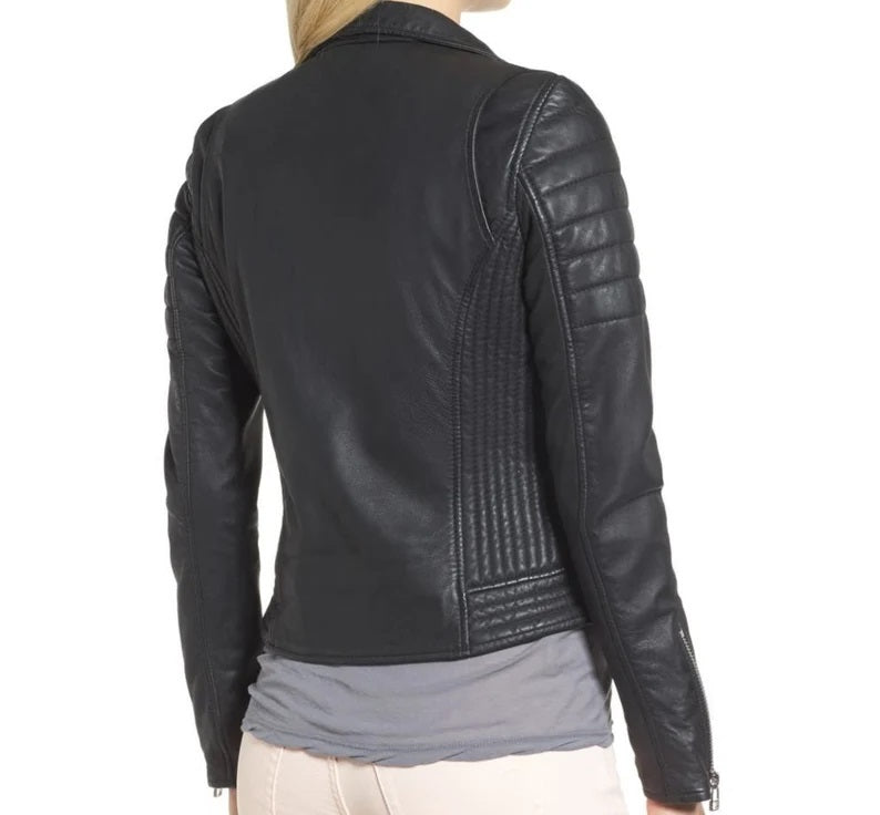 Classic Black Women's Leather Biker Jacket - Versatile & Stylish – Genuine Lambskin Leather Jacket