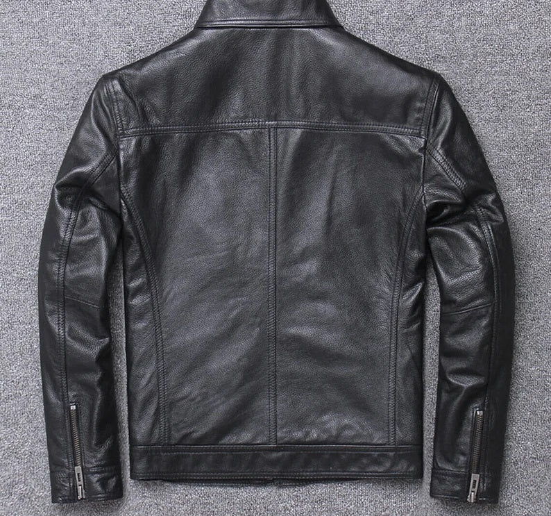 Men's Luxury Leather Jacket - Genuine Full Grain Cowhide, Biker Style, Soft and Rugged, Zip Closure