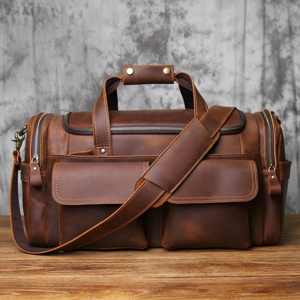 Crazy Horse Leather Duffle Bag – Genuine Leather Travel Weekender Bag for Men & Women