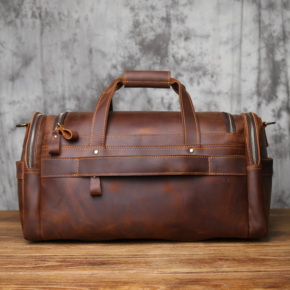 Crazy Horse Leather Duffle Bag – Genuine Leather Travel Weekender Bag for Men & Women