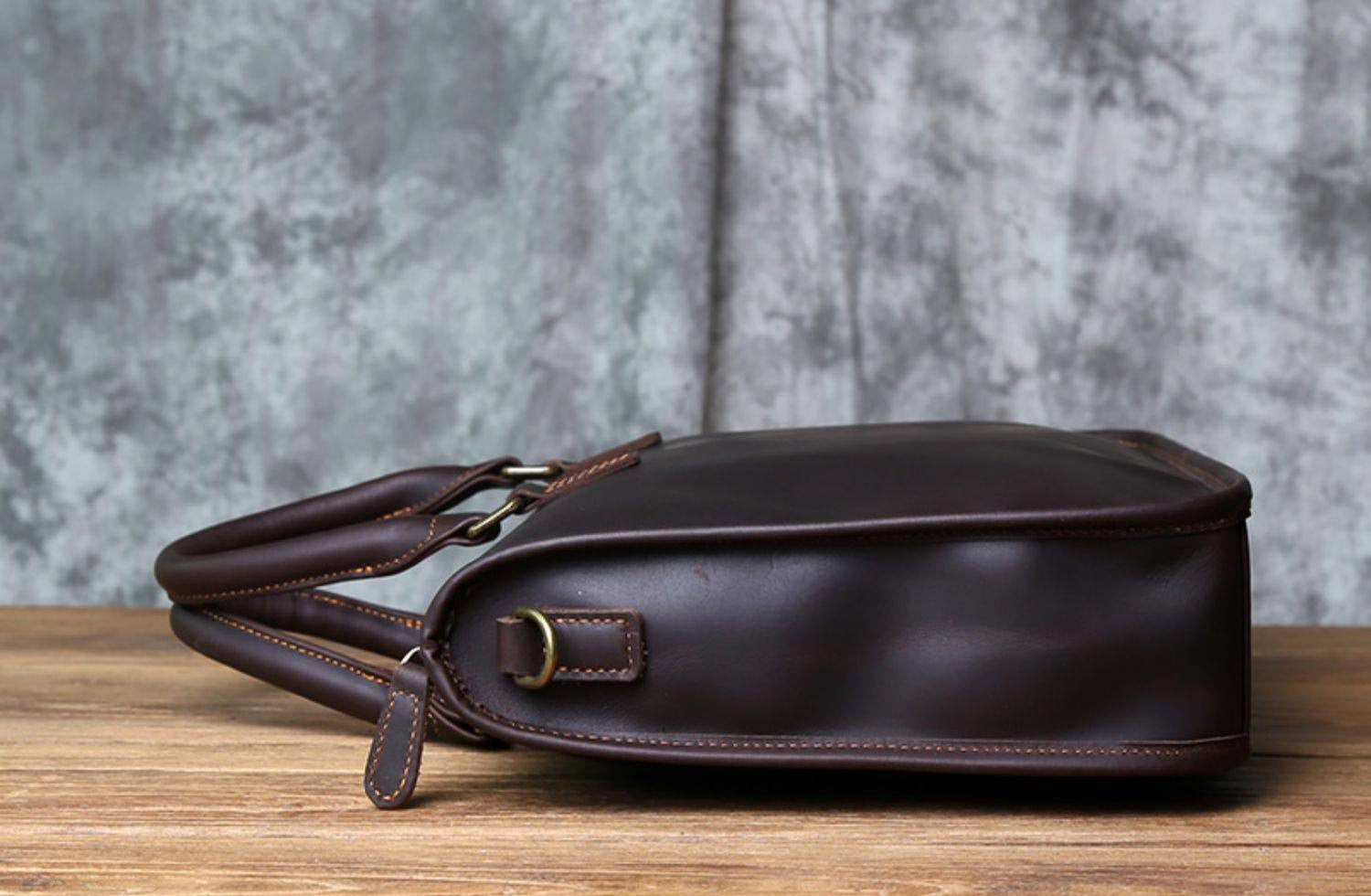 Crazy Horse Leather Laptop Briefcase – Vintage Business Office Messenger Bag