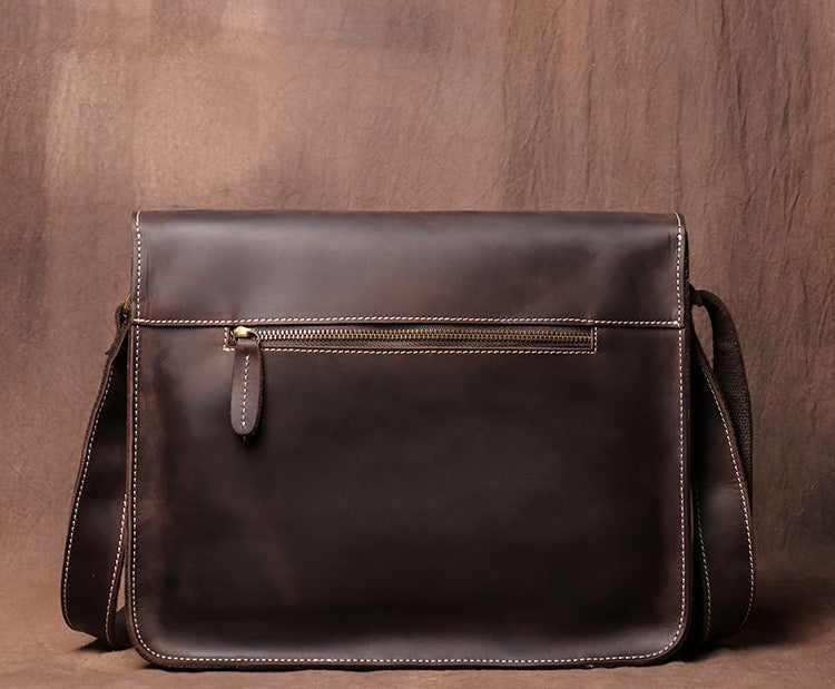 Crazy Horse Leather Laptop Messenger Bag – Vintage Crossbody Business & Office Bag
